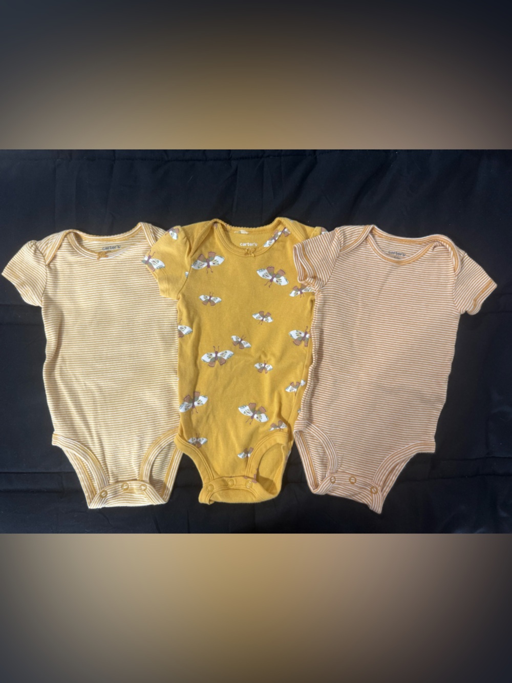 Carter's Yellow & Mustard Striped and Fox Print Baby Bodysuits - 3-Pack